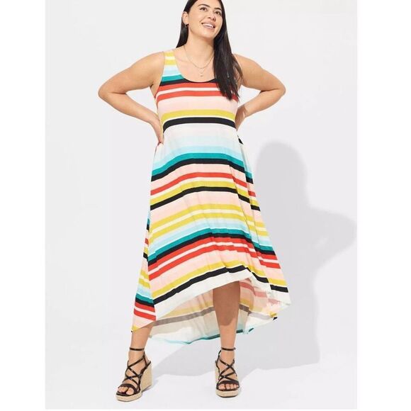 Torrid Women's Size 2 Striped Hi-Low Maxi Dress Multicolor Casual - Picture 1 of 7